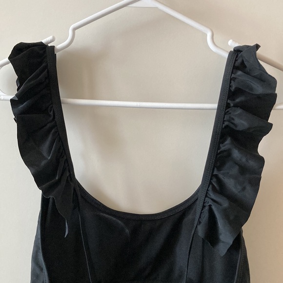 Black Ruffle Trim One Piece Swimsuit - Picture 8 of 8